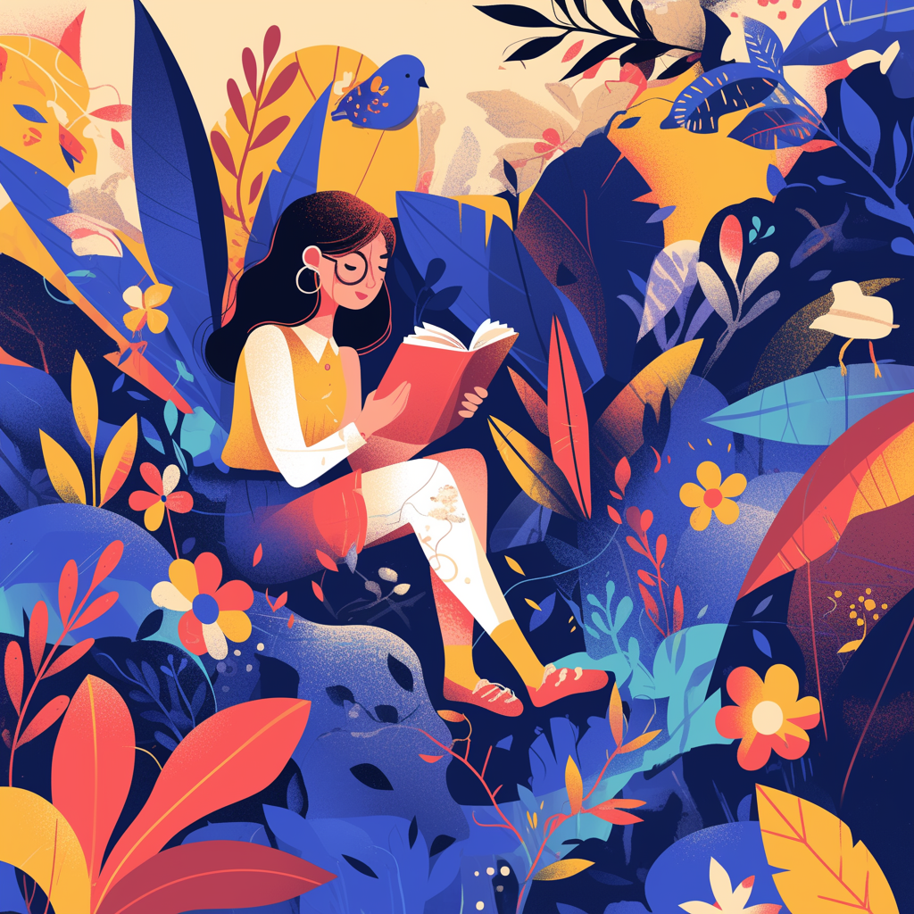 Image of a girl sitting out in the woods reading a book