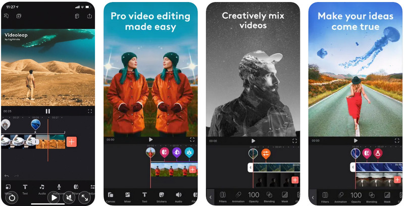 Mobile screenshots of a video editing program
