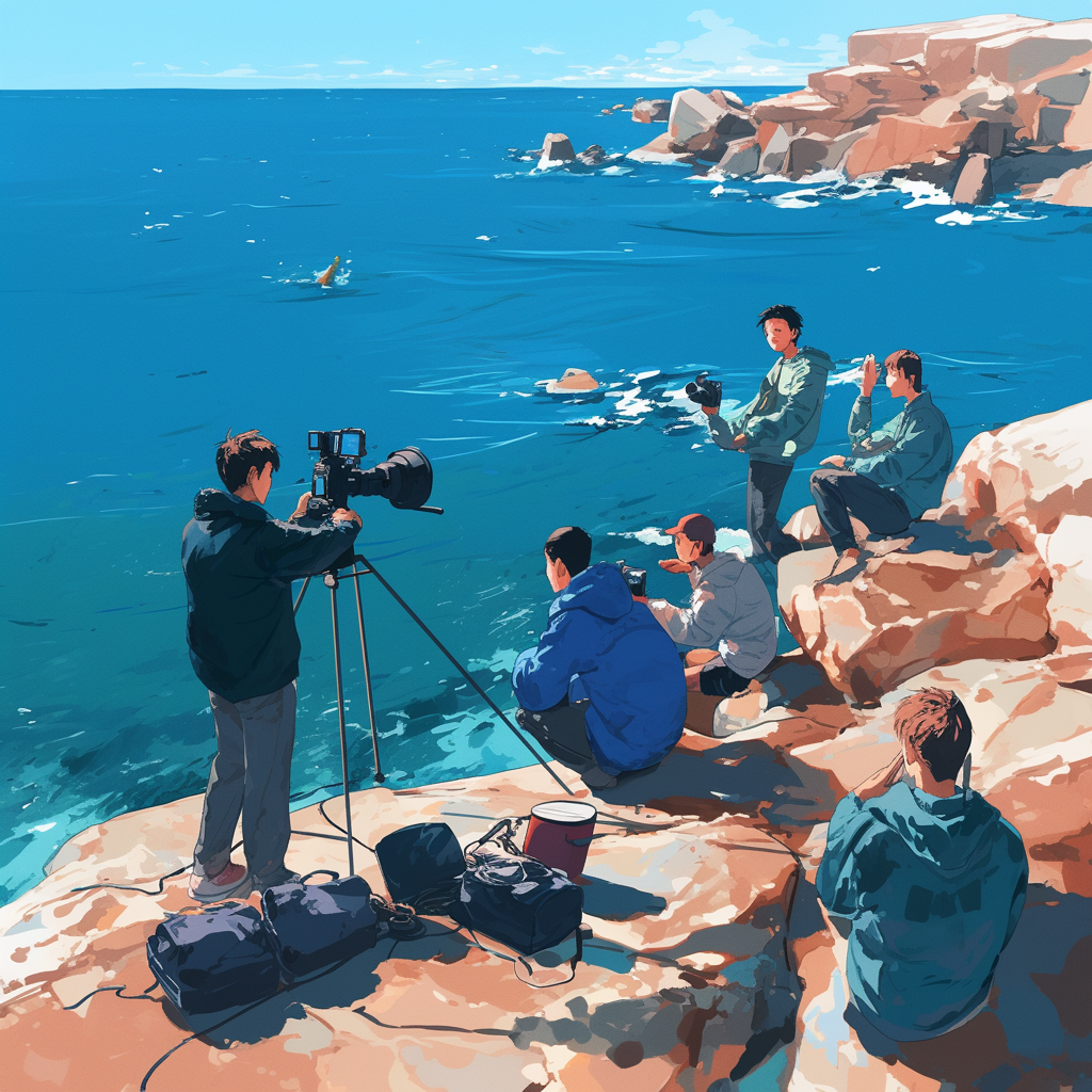 Multiple people on a cliff filming